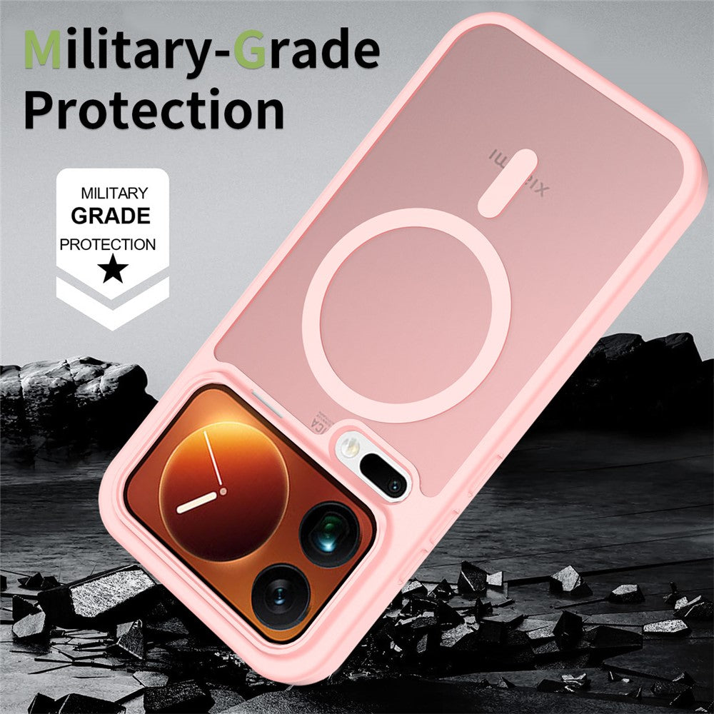 For Xiaomi 17 Pro Max Magnetic Case TPU Frame Acrylic Back Phone Cover Skin Touch - Pink