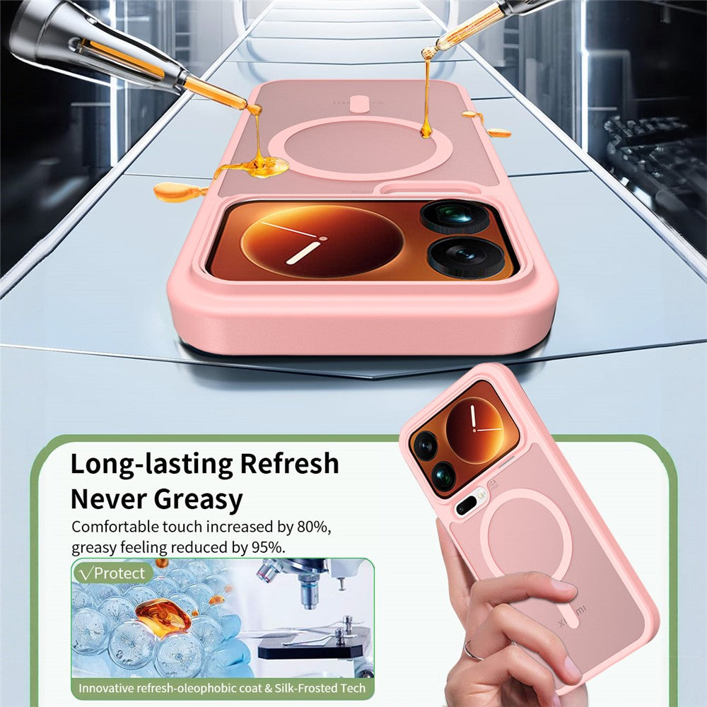 For Xiaomi 17 Pro Max Magnetic Case TPU Frame Acrylic Back Phone Cover Skin Touch - Pink