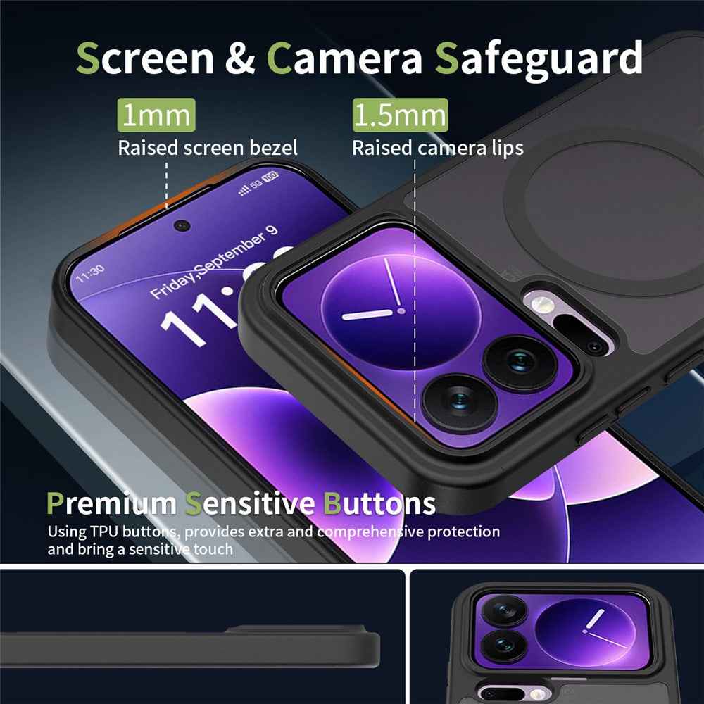 For Xiaomi 17 Pro Magnetic Case TPU Frame Acrylic Back Phone Cover Skin Touch - Black