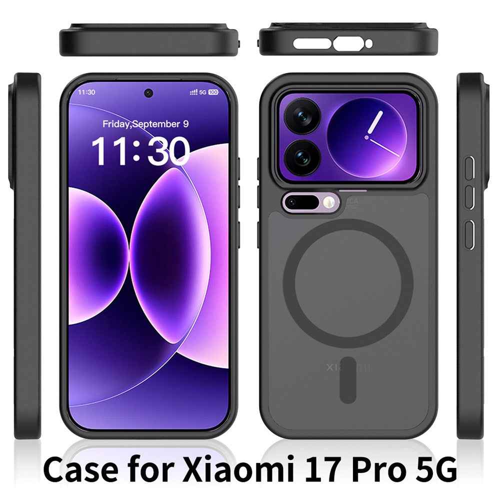 For Xiaomi 17 Pro Magnetic Case TPU Frame Acrylic Back Phone Cover Skin Touch - Black