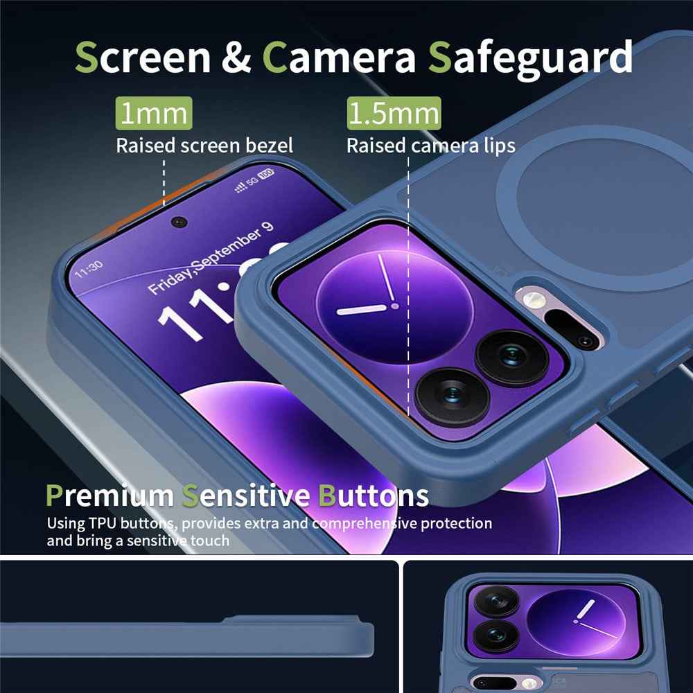 For Xiaomi 17 Pro Magnetic Case TPU Frame Acrylic Back Phone Cover Skin Touch - Blue