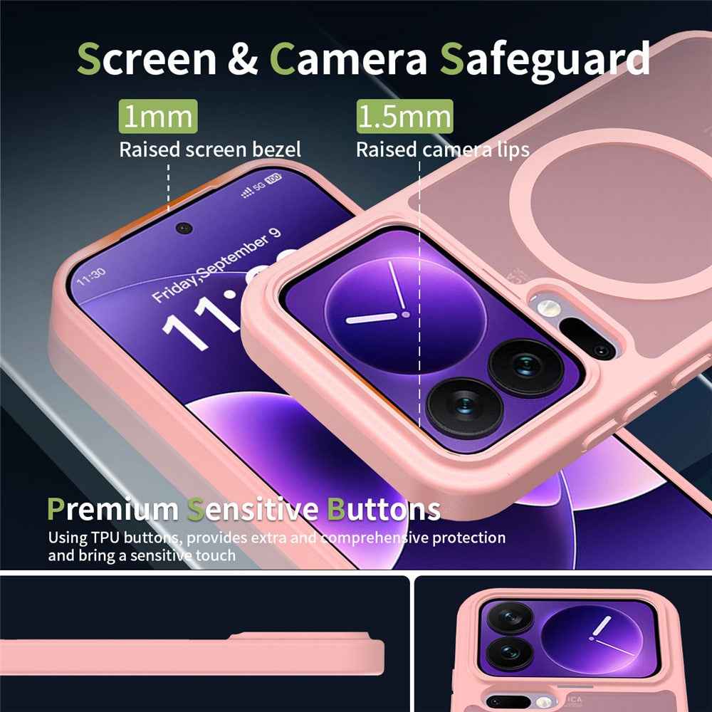 For Xiaomi 17 Pro Magnetic Case TPU Frame Acrylic Back Phone Cover Skin Touch - Pink