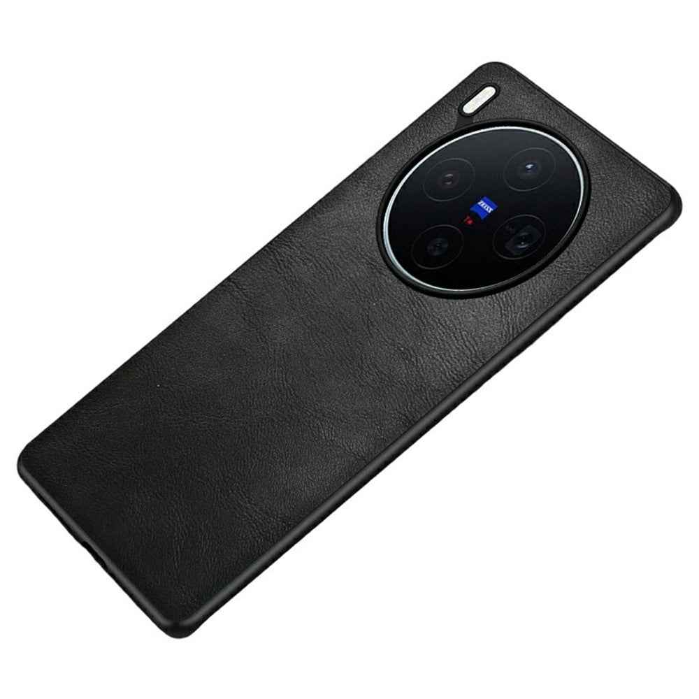For vivo X300 Pro 5G Case Retro Leather Coated PC + TPU Phone Cover - Black