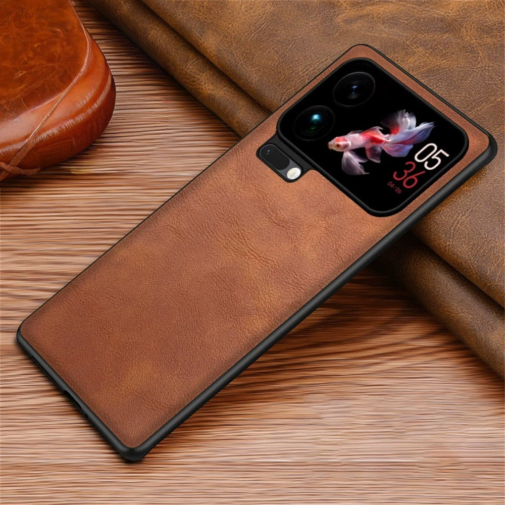 For Xiaomi 17 Pro Max Case Retro Leather Coated PC + TPU Phone Cover - Brown
