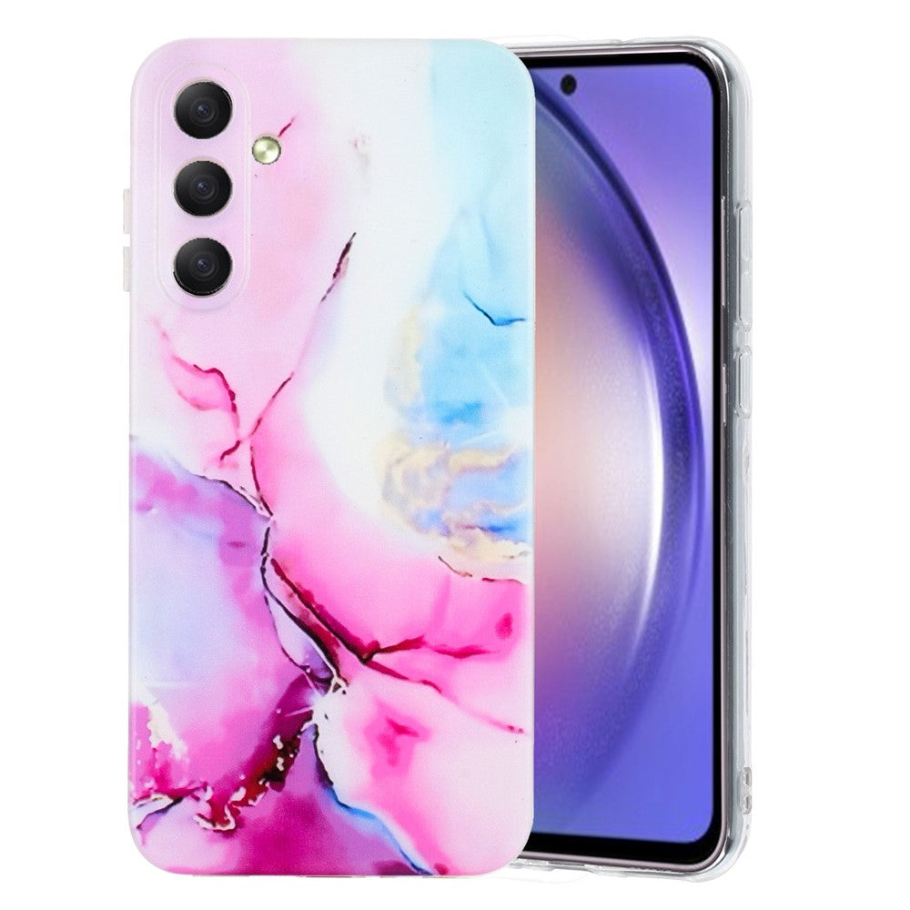For Samsung Galaxy A57 5G Case Marble Pattern Painted TPU Phone Back Cover - Pink + Blue