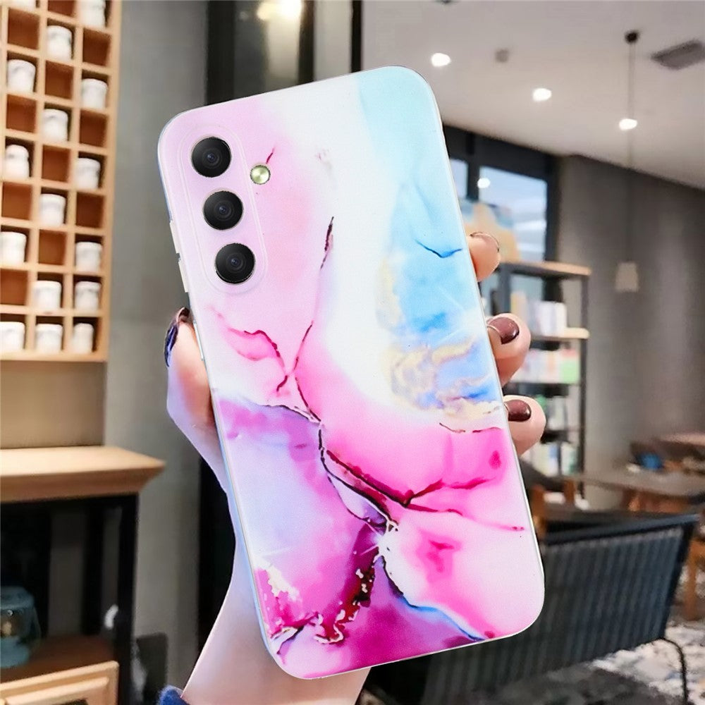 For Samsung Galaxy A57 5G Case Marble Pattern Painted TPU Phone Back Cover - Pink + Blue