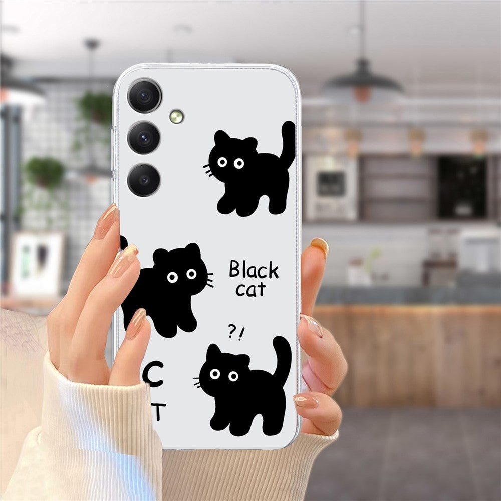 For Samsung Galaxy A57 5G Case Soft TPU Pattern Printing Phone Cover - Black Cat