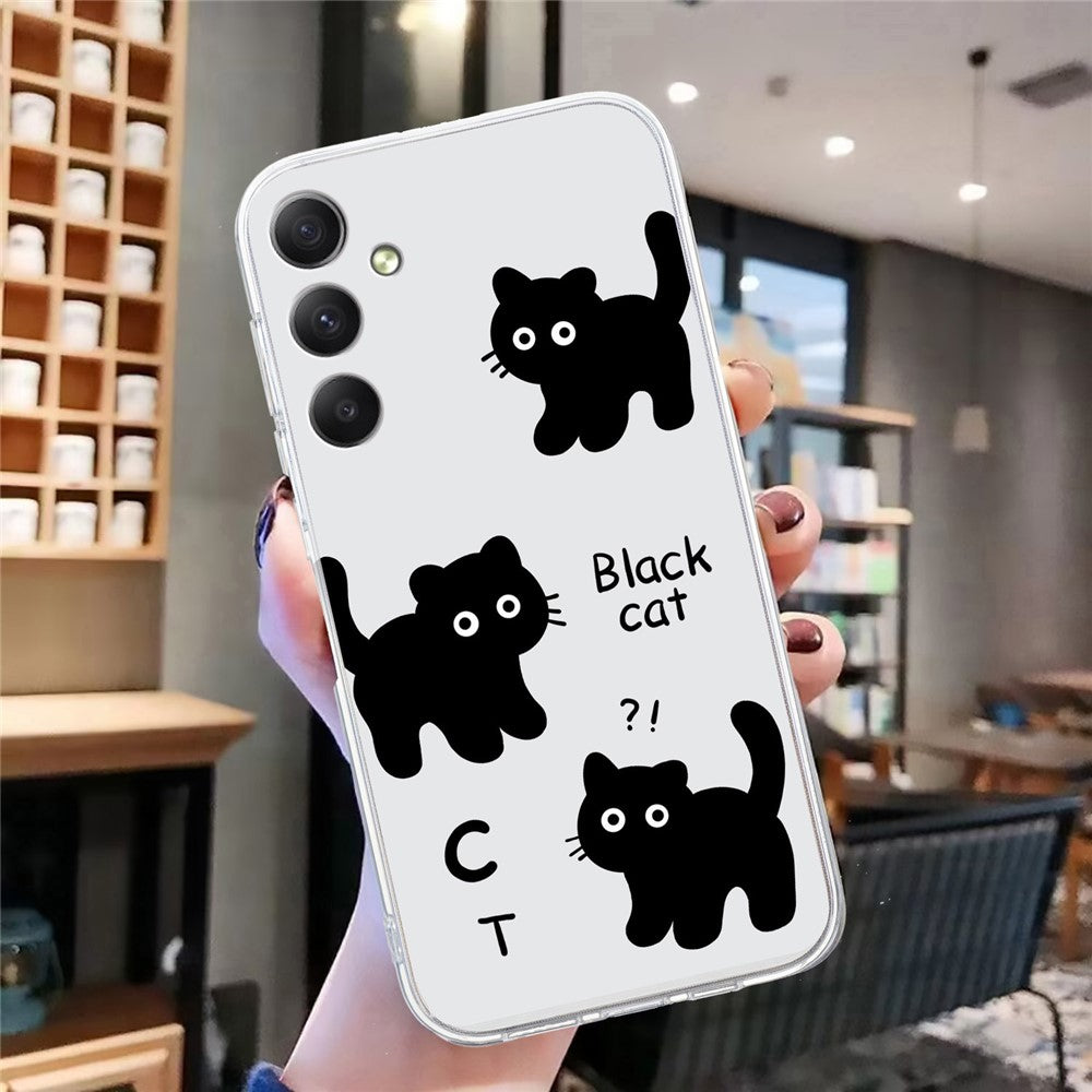For Samsung Galaxy A57 5G Case Soft TPU Pattern Printing Phone Cover - Black Cat