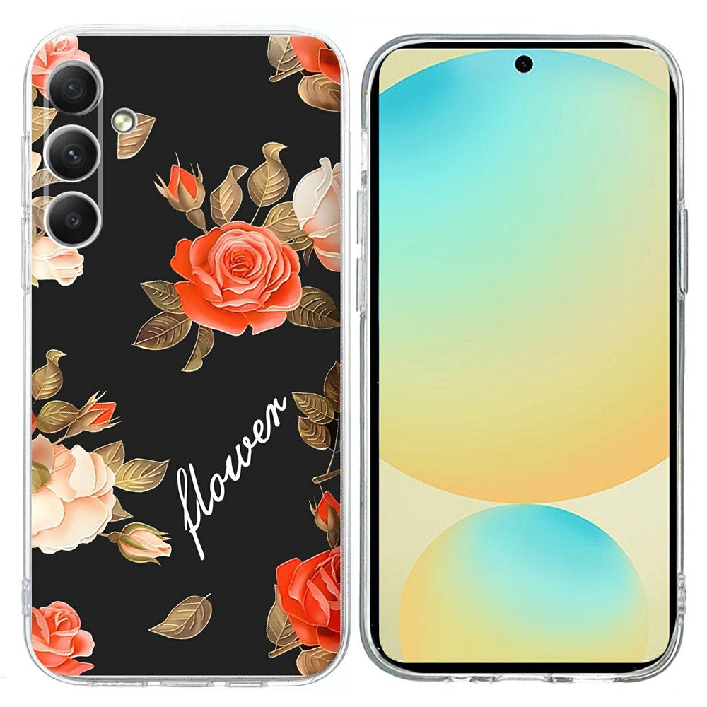 For Samsung Galaxy A57 5G Case Pattern Printing Shockproof Soft TPU Phone Cover - Black Background Flowers