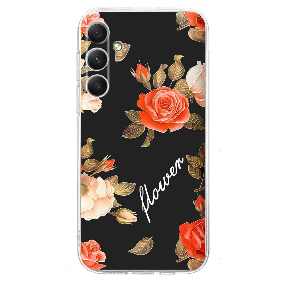 For Samsung Galaxy A57 5G Case Pattern Printing Shockproof Soft TPU Phone Cover - Black Background Flowers