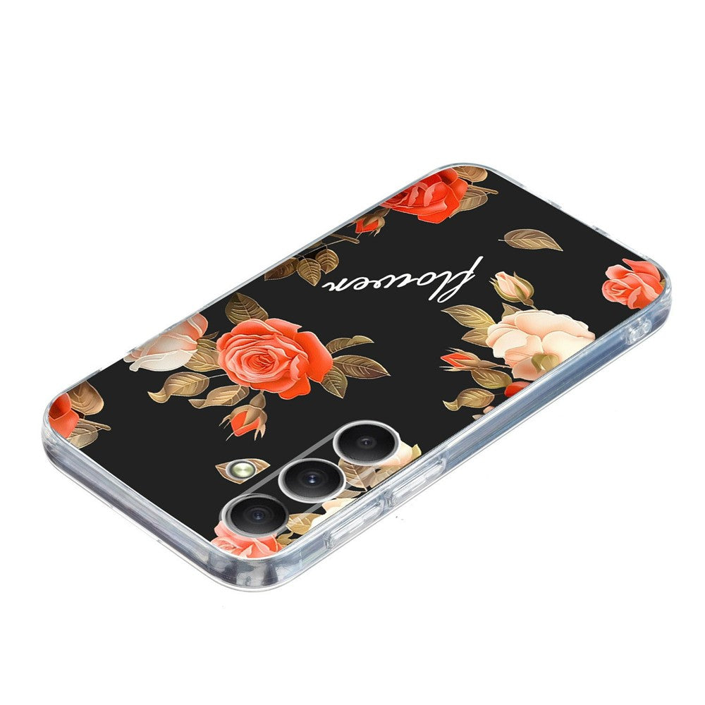 For Samsung Galaxy A57 5G Case Pattern Printing Shockproof Soft TPU Phone Cover - Black Background Flowers