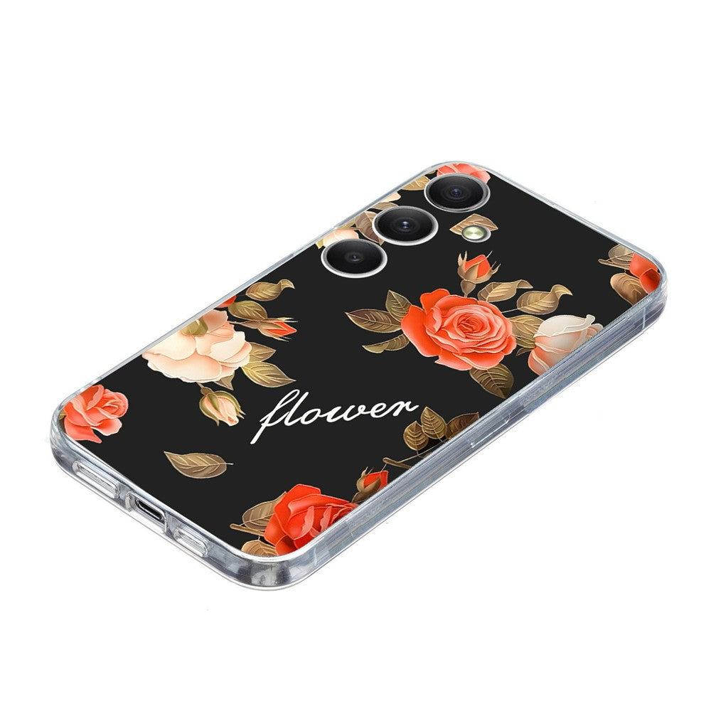 For Samsung Galaxy A57 5G Case Pattern Printing Shockproof Soft TPU Phone Cover - Black Background Flowers
