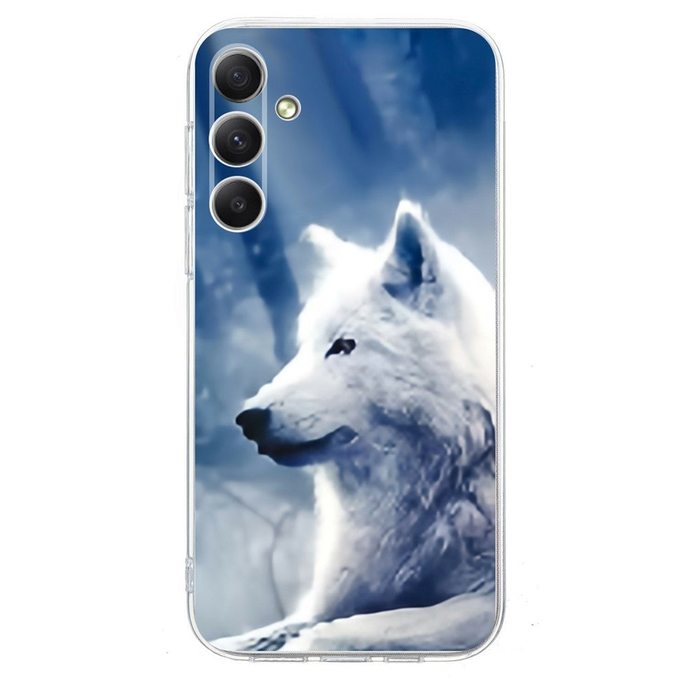 For Samsung Galaxy A57 5G Case Pattern Printing Shockproof Soft TPU Phone Cover - White Wolf