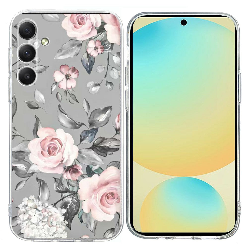 For Samsung Galaxy A57 5G Case Pattern Printing Shockproof Soft TPU Phone Cover - Grey Background Flowers