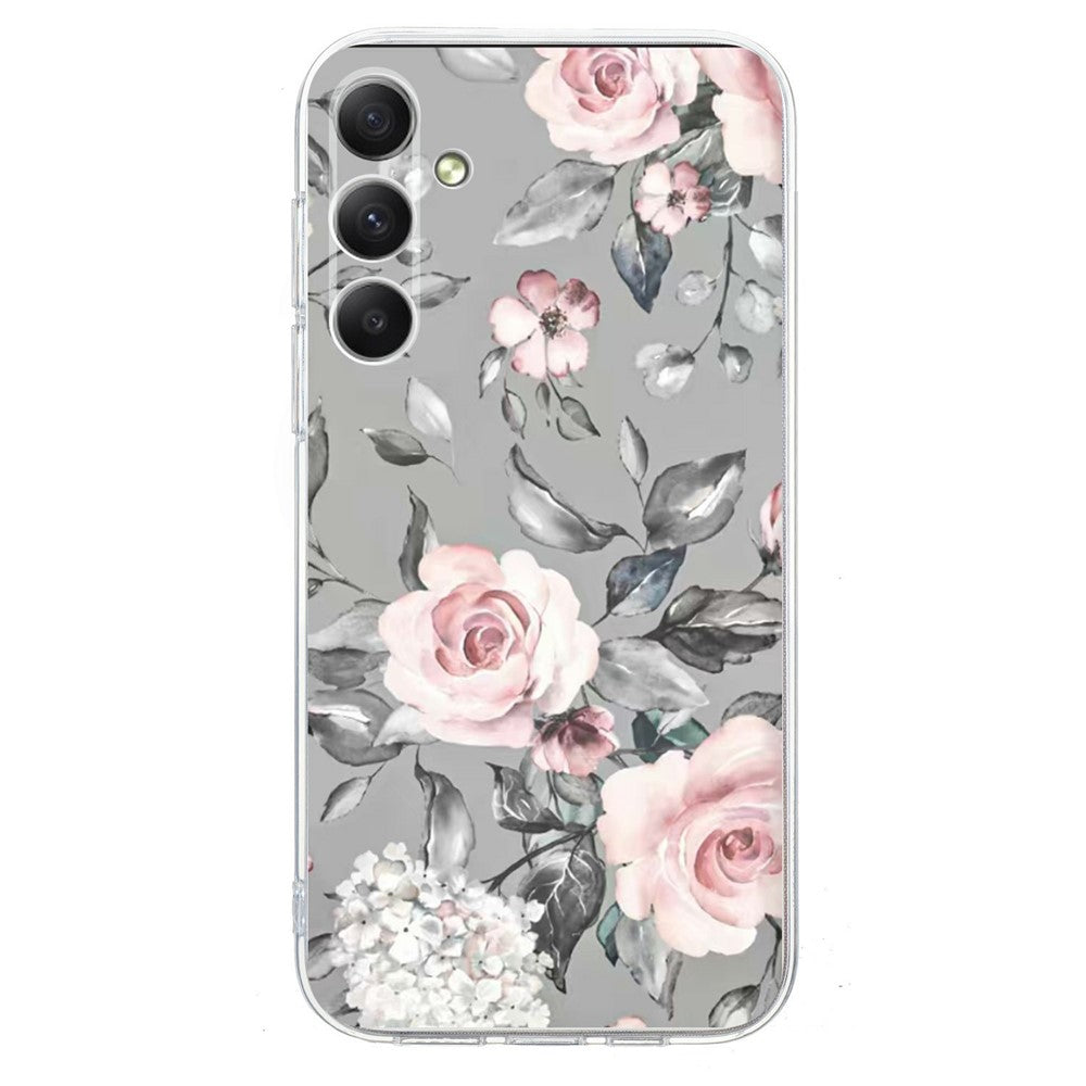 For Samsung Galaxy A57 5G Case Pattern Printing Shockproof Soft TPU Phone Cover - Grey Background Flowers
