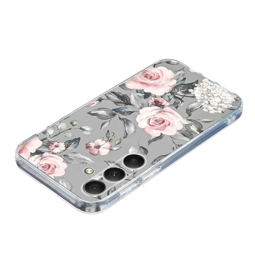 For Samsung Galaxy A57 5G Case Pattern Printing Shockproof Soft TPU Phone Cover - Grey Background Flowers
