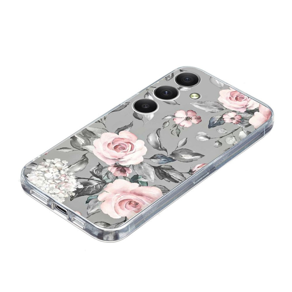 For Samsung Galaxy A57 5G Case Pattern Printing Shockproof Soft TPU Phone Cover - Grey Background Flowers