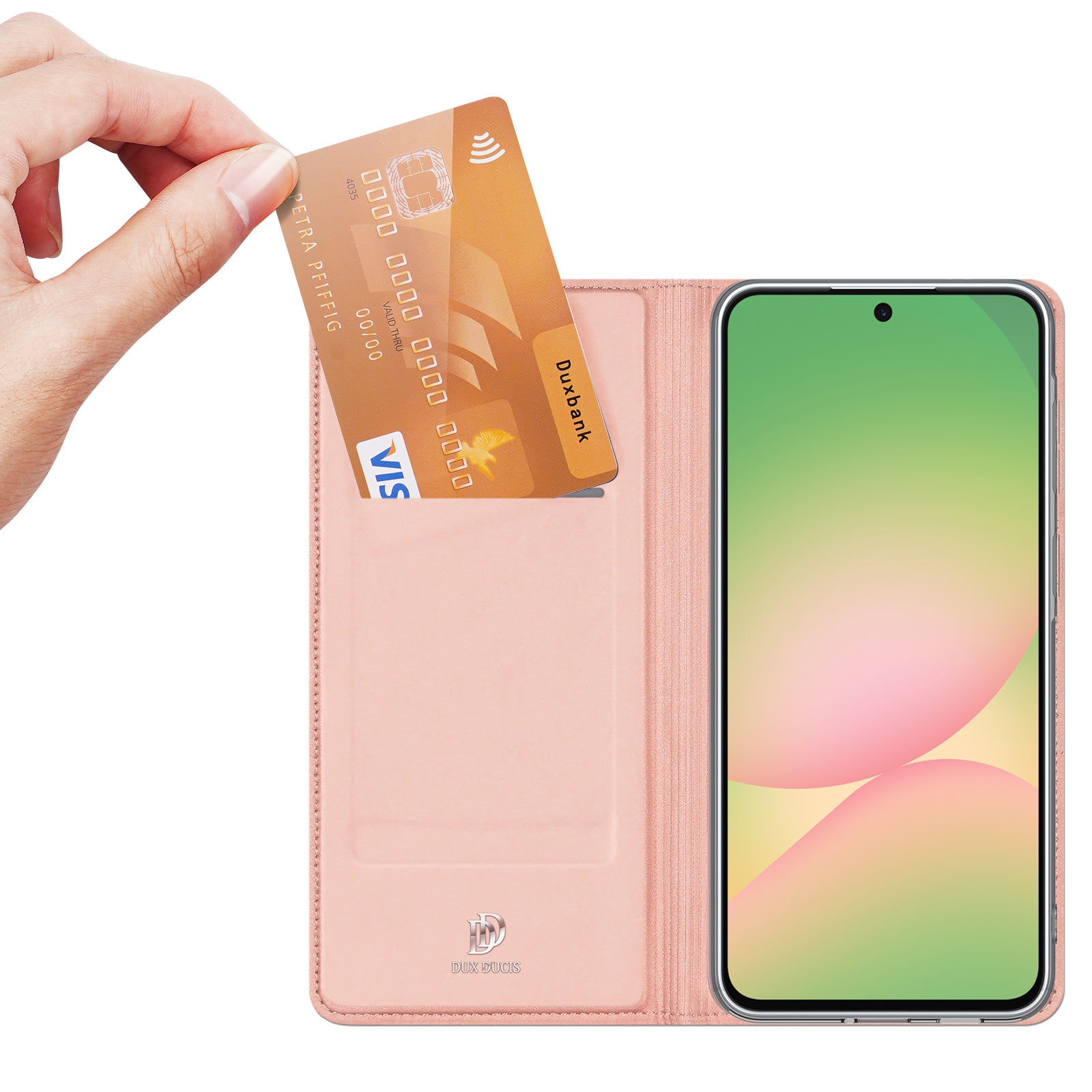 For Samsung Galaxy A57 5G Case DUX DUCIS Skin Pro Series Leather Stand Cover Card Holder - Pink