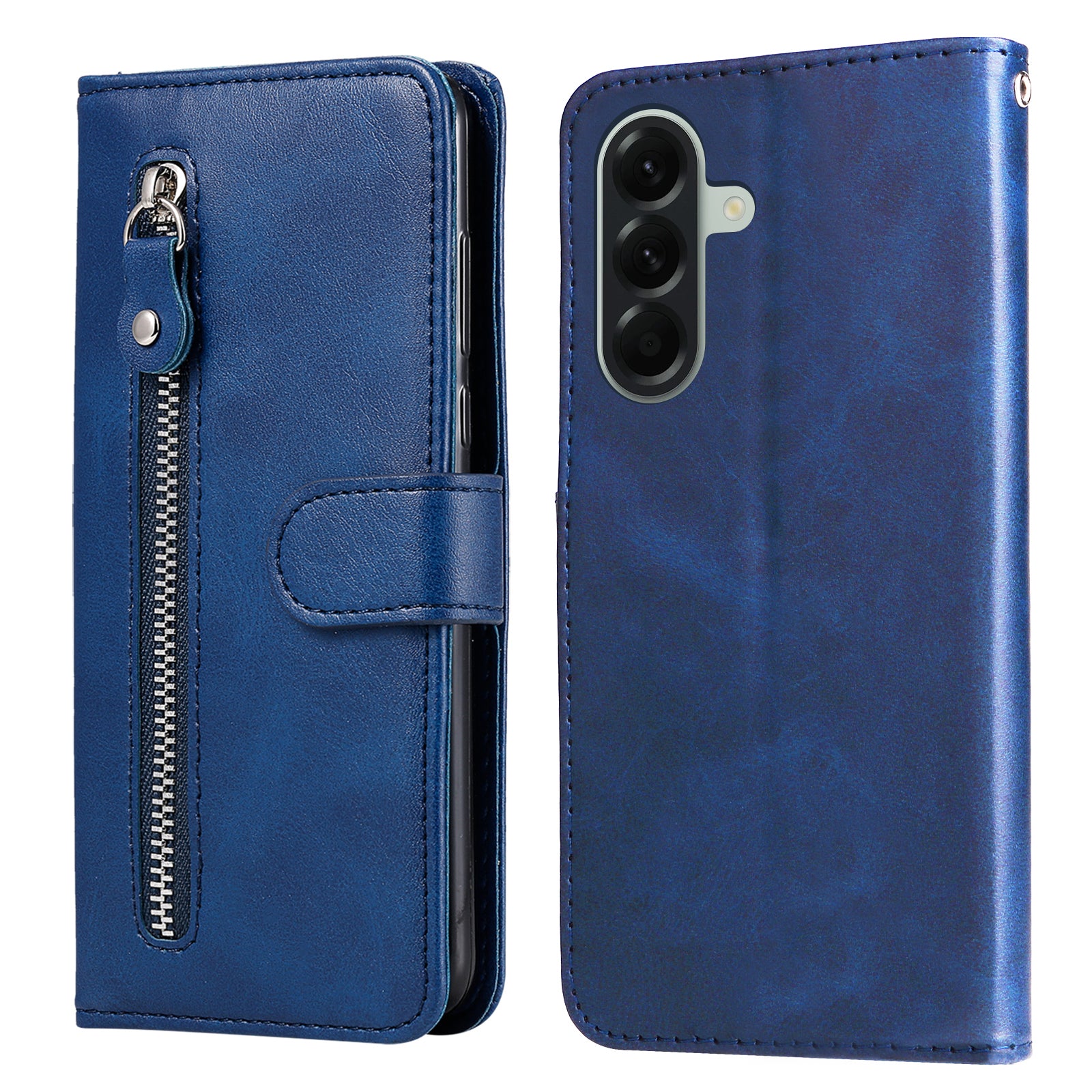 For Samsung Galaxy A57 5G PU Leather Cases with Zipper Pocket Wallet Phone Cover Stand - Blue