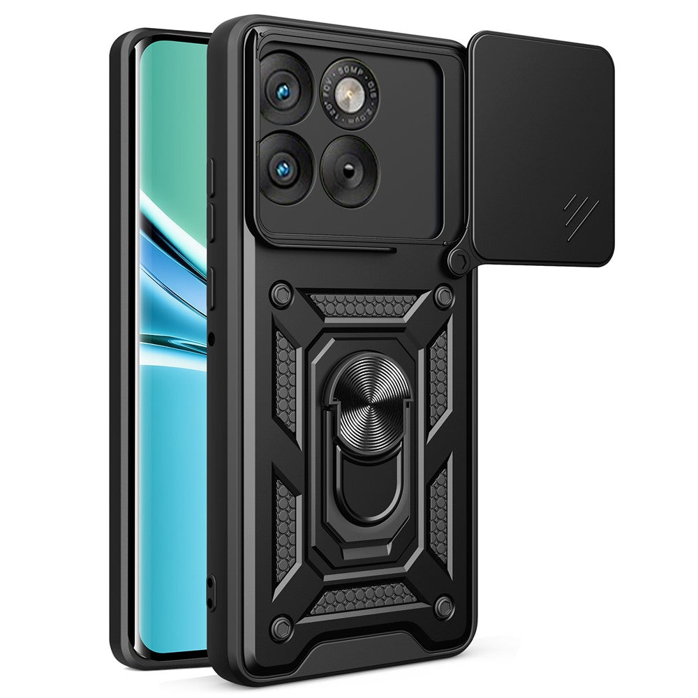 For Motorola Edge 70 5G Case with Slide Camera Lid PC + TPU Kickstand Phone Cover - Black