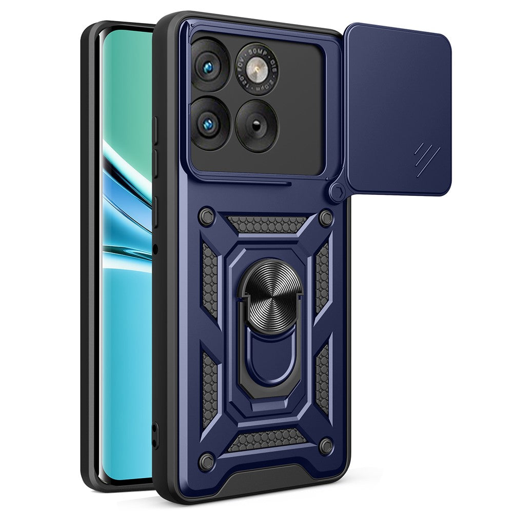 For Motorola Edge 70 5G Case with Slide Camera Lid PC + TPU Kickstand Phone Cover - Blue