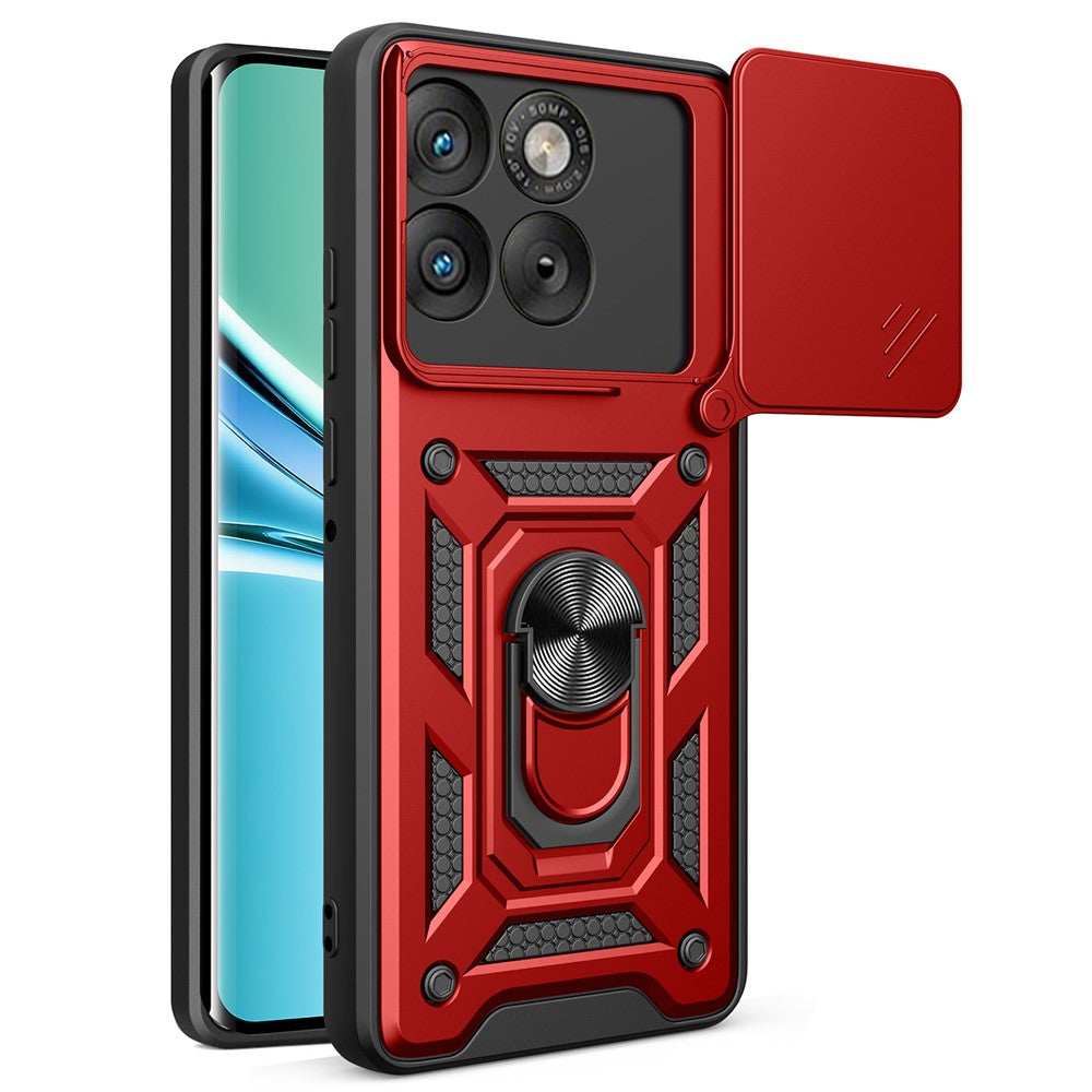 For Motorola Edge 70 5G Case with Slide Camera Lid PC + TPU Kickstand Phone Cover - Red