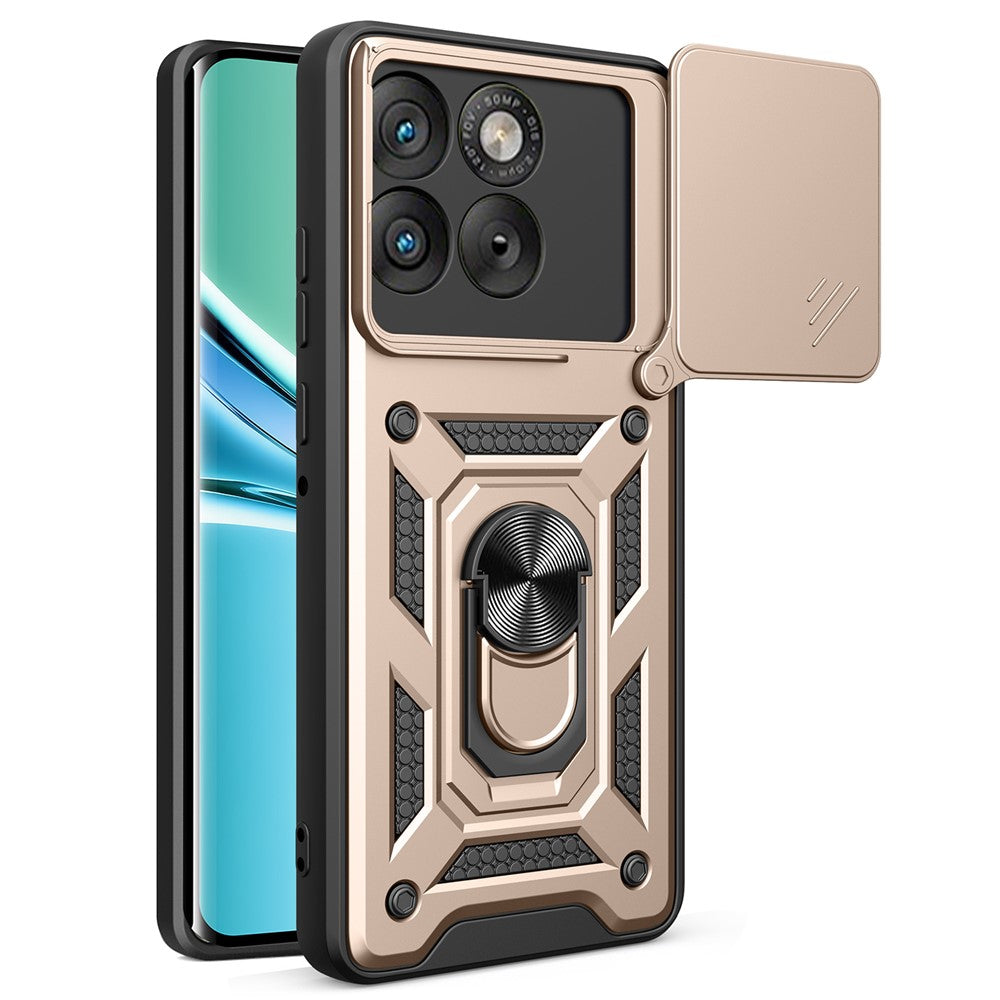 For Motorola Edge 70 5G Case with Slide Camera Lid PC + TPU Kickstand Phone Cover - Gold