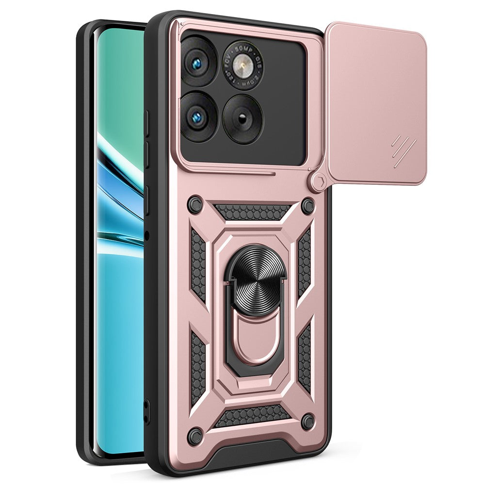 For Motorola Edge 70 5G Case with Slide Camera Lid PC + TPU Kickstand Phone Cover - Rose Gold