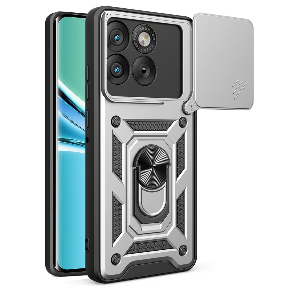 For Motorola Edge 70 5G Case with Slide Camera Lid PC + TPU Kickstand Phone Cover - Silver