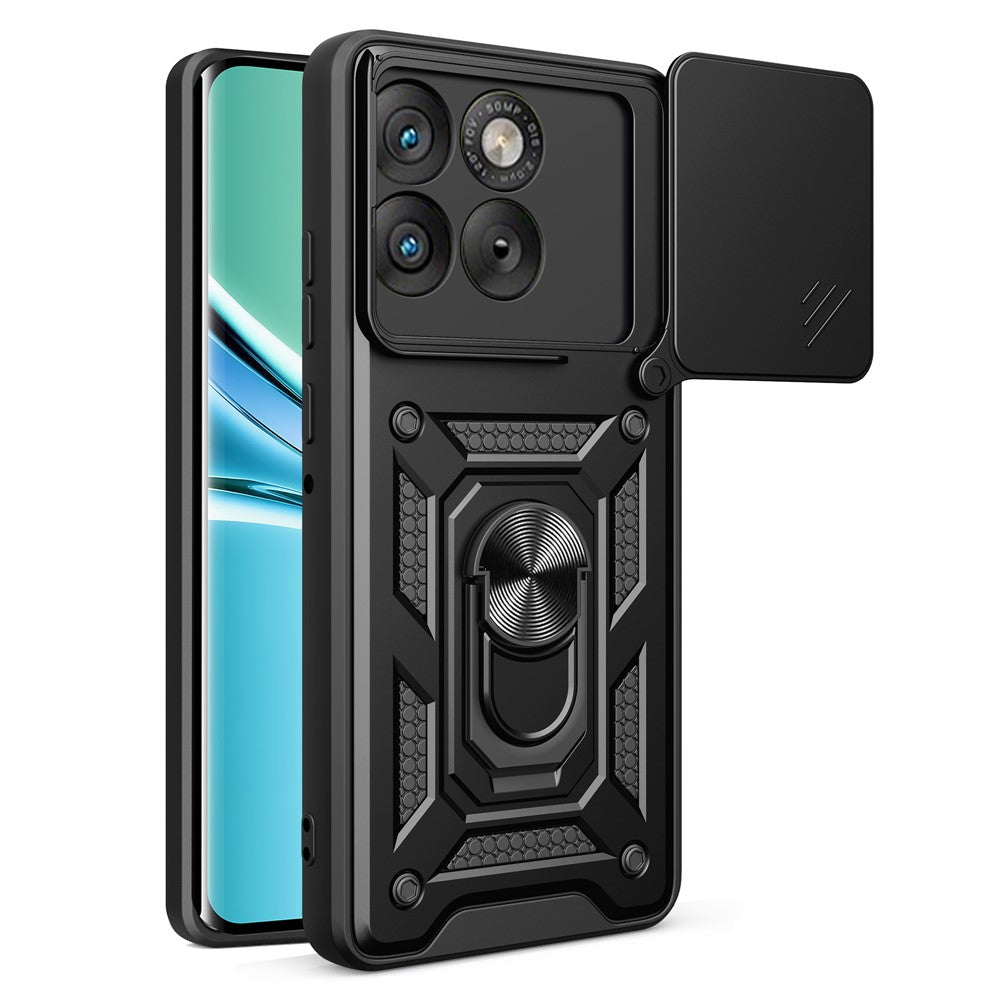 AMORUS For Motorola Edge 70 5G Case Kickstand PC + TPU Phone Cover with Camera Lens Slider - Black