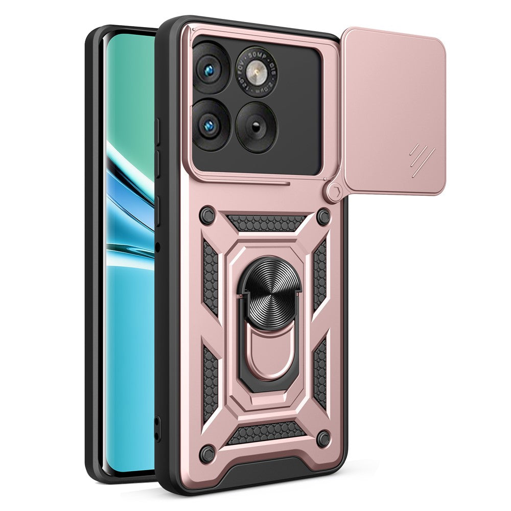 AMORUS For Motorola Edge 70 5G Case Kickstand PC + TPU Phone Cover with Camera Lens Slider - Rose Gold