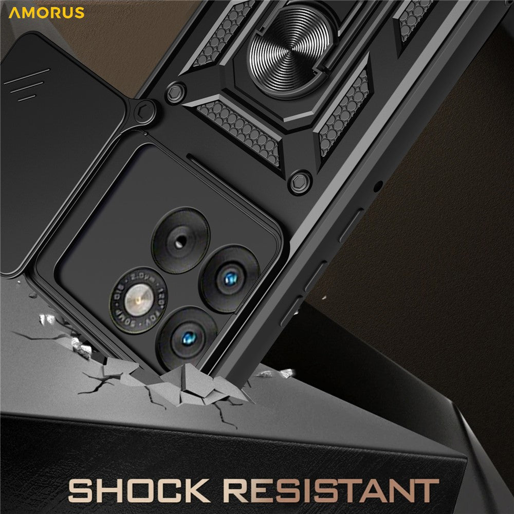 AMORUS For Motorola Edge 70 5G Case Kickstand PC + TPU Phone Cover with Camera Lens Slider - Rose Gold