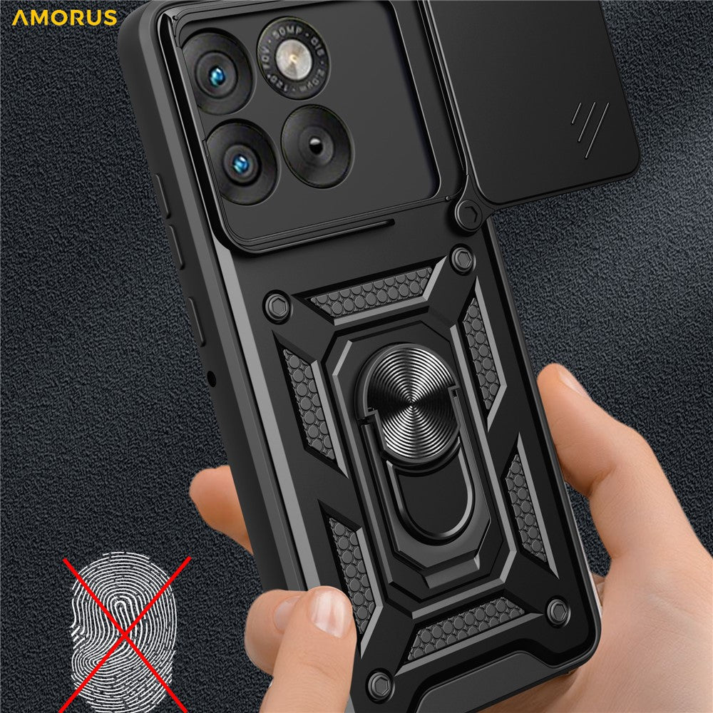 AMORUS For Motorola Edge 70 5G Case Kickstand PC + TPU Phone Cover with Camera Lens Slider - Rose Gold