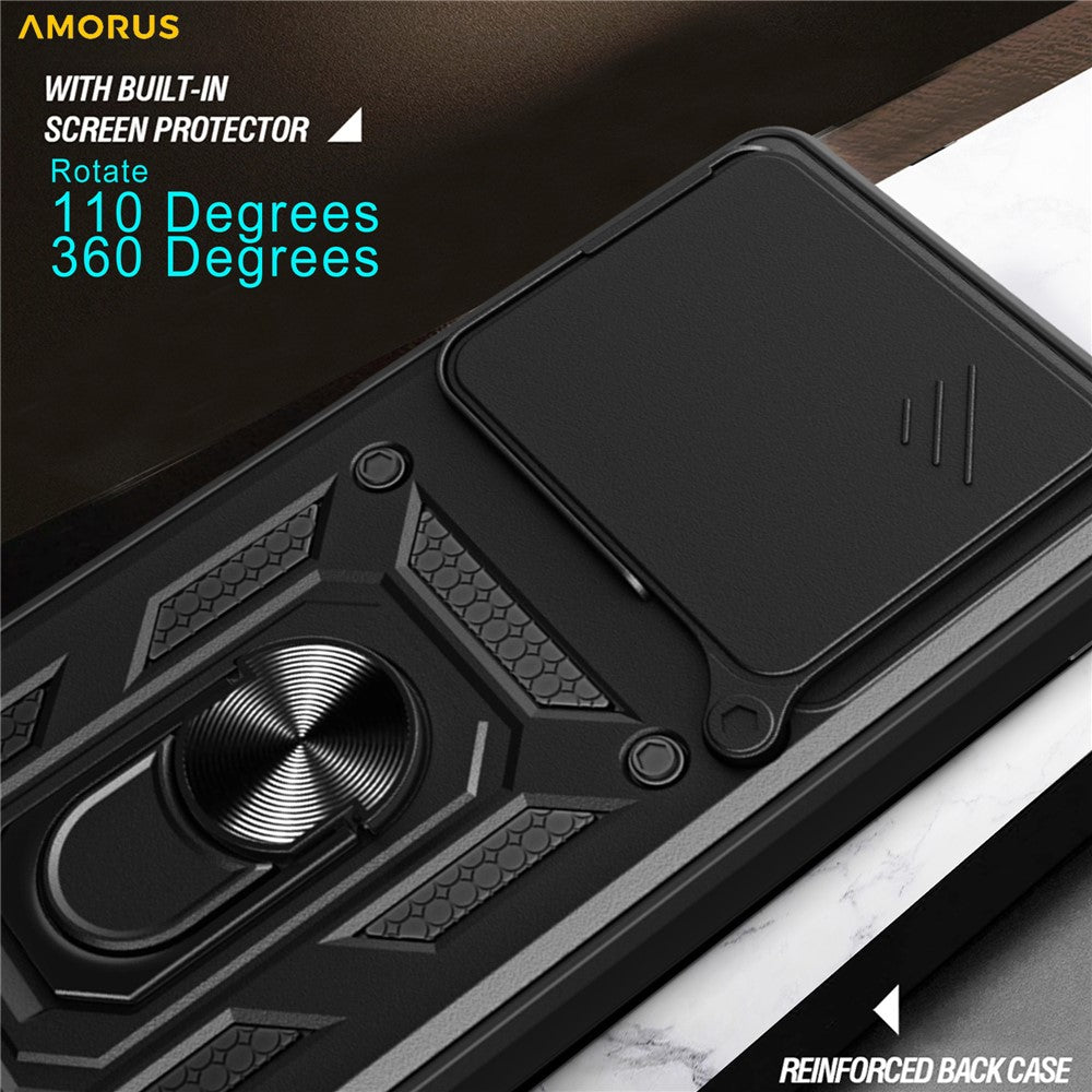 AMORUS For Motorola Edge 70 5G Case Kickstand PC + TPU Phone Cover with Camera Lens Slider - Rose Gold