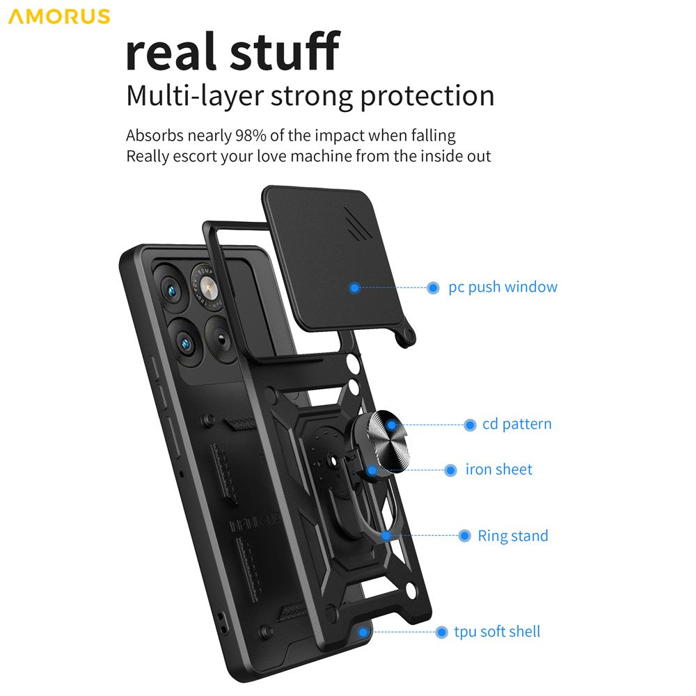 AMORUS For Motorola Edge 70 5G Case Kickstand PC + TPU Phone Cover with Camera Lens Slider - Rose Gold