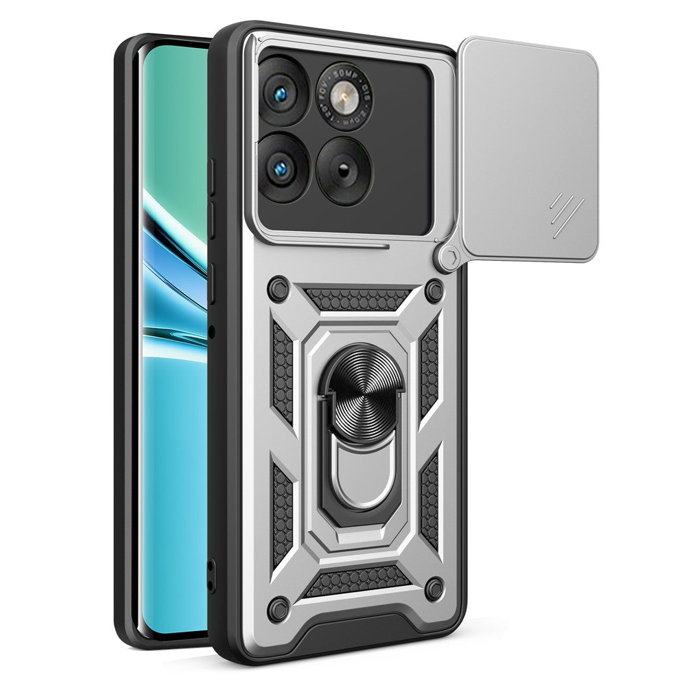 AMORUS For Motorola Edge 70 5G Case Kickstand PC + TPU Phone Cover with Camera Lens Slider - Silver