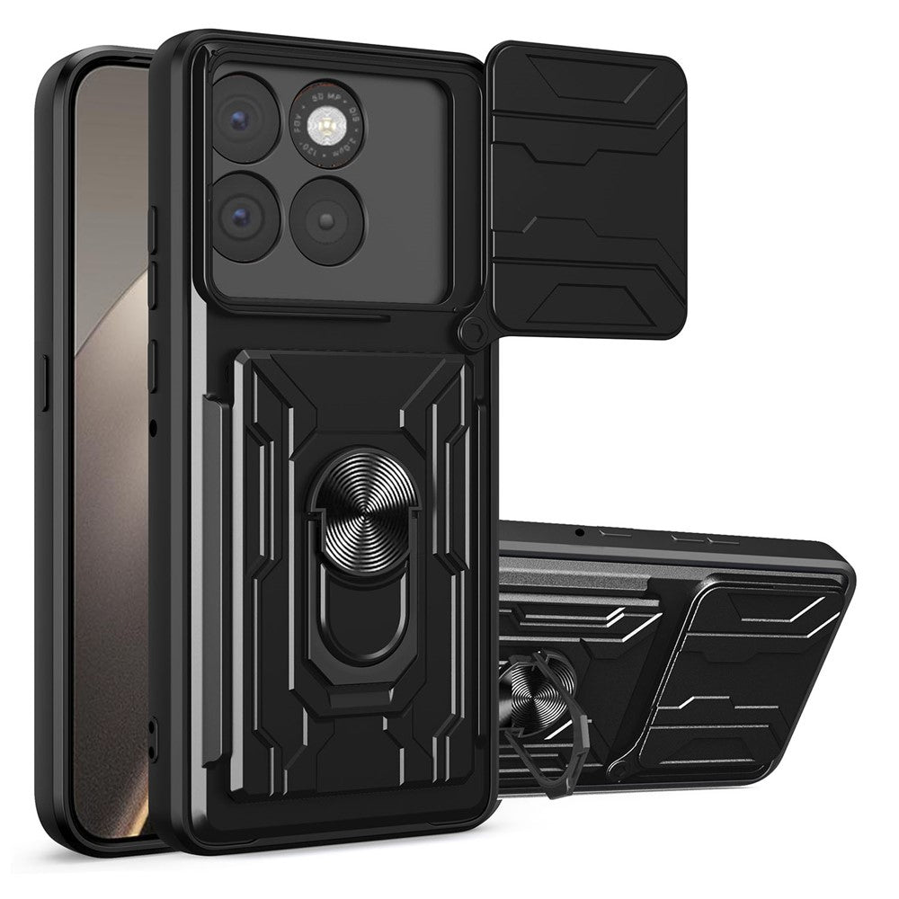 For Motorola Edge 70 5G Case PC + TPU Kickstand Phone Back Cover with Camera Slider - Black