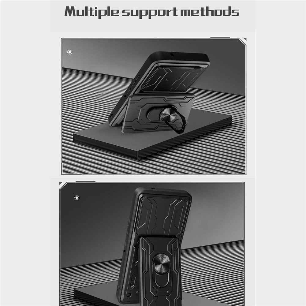 For Motorola Edge 70 5G Case PC + TPU Kickstand Phone Back Cover with Camera Slider - Sapphire