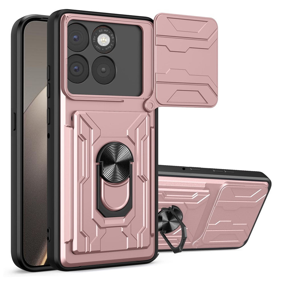 For Motorola Edge 70 5G Case PC + TPU Kickstand Phone Back Cover with Camera Slider - Rose Gold