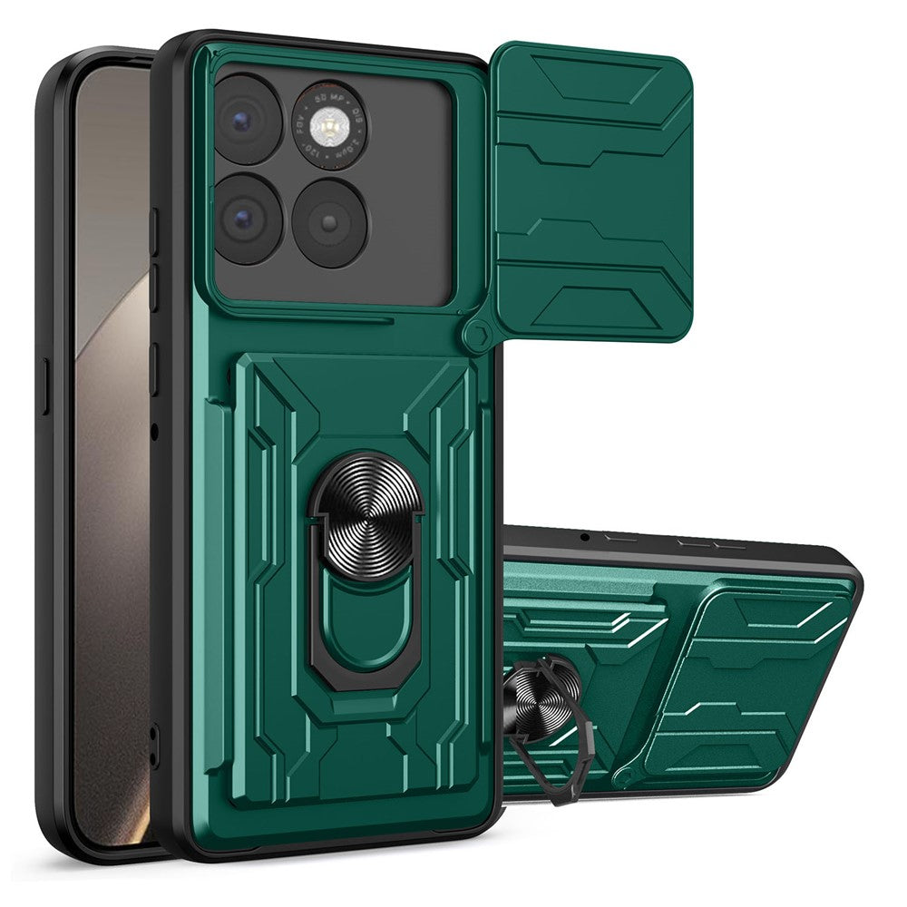 For Motorola Edge 70 5G Case PC + TPU Kickstand Phone Back Cover with Camera Slider - Blackish Green