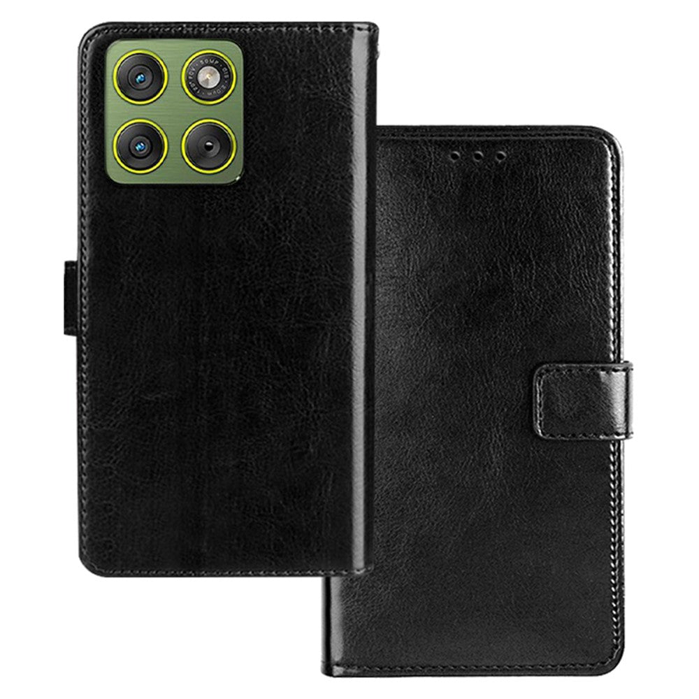 IDEWEI For Motorola Edge 70 5G Case Wallet Leather Phone Cover Crazy Horse Texture - Black