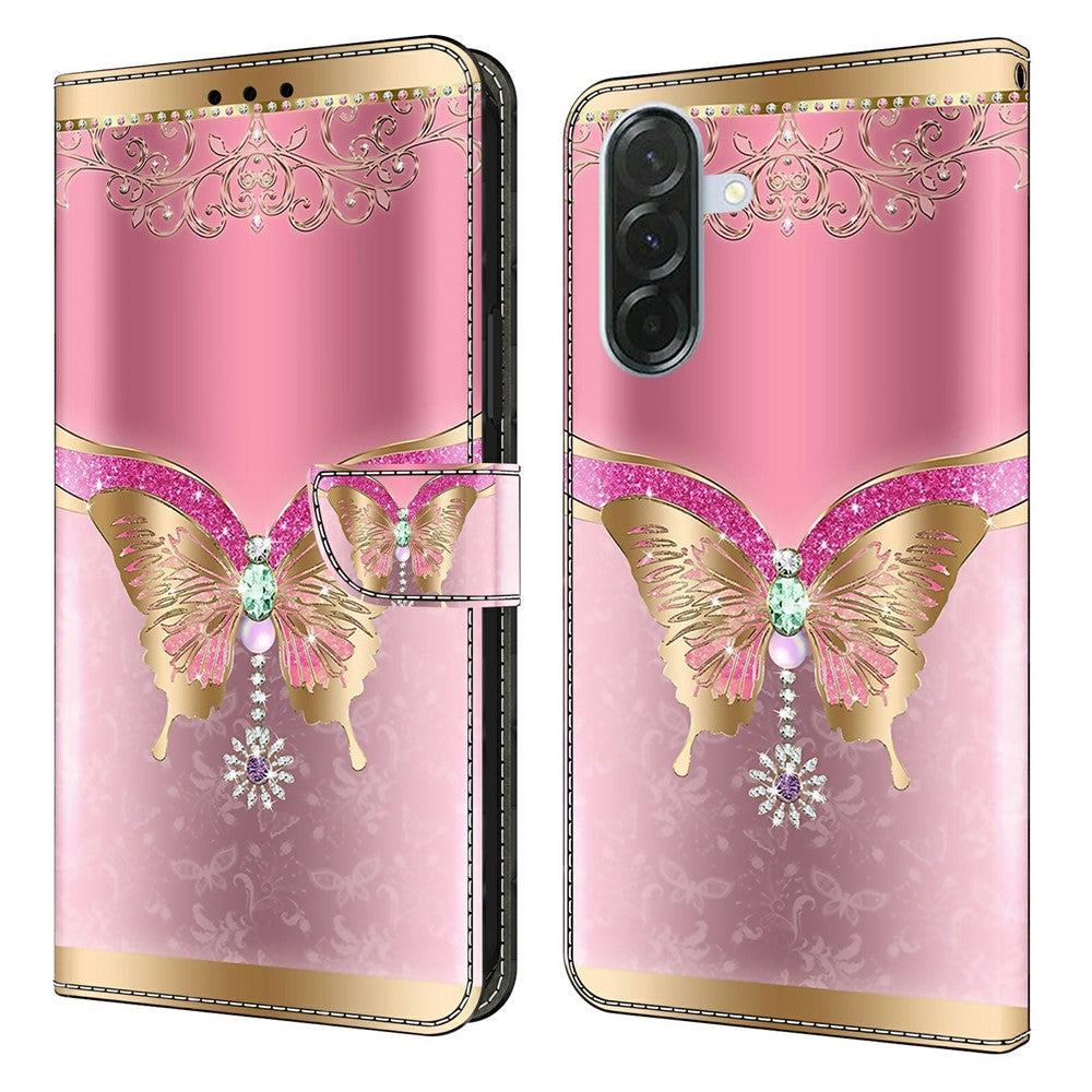 For Samsung Galaxy A57 5G Case 3D Pattern PU Leather Wallet Phone Cover with Stand - Pink / Gold Butterfly