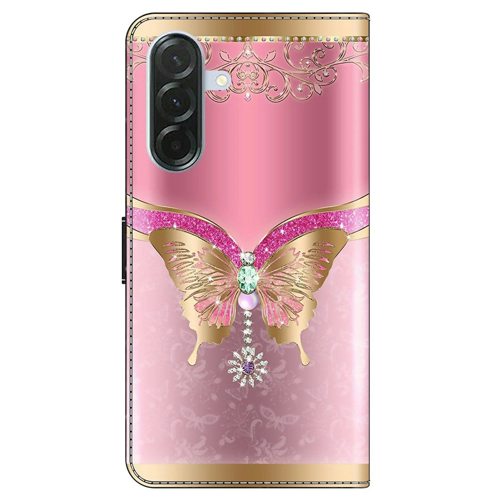 For Samsung Galaxy A57 5G Case 3D Pattern PU Leather Wallet Phone Cover with Stand - Pink / Gold Butterfly