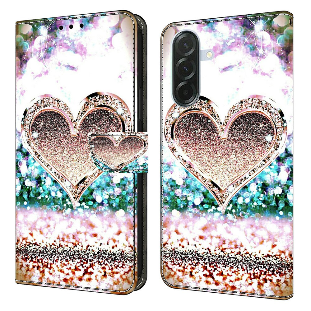 For Samsung Galaxy A57 5G Case 3D Pattern PU Leather Wallet Phone Cover with Stand - Pink Diamond Heart