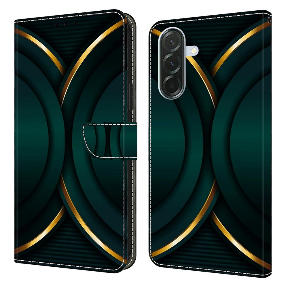 For Samsung Galaxy A57 5G Case 3D Pattern PU Leather Wallet Phone Cover with Stand - Gold Contour