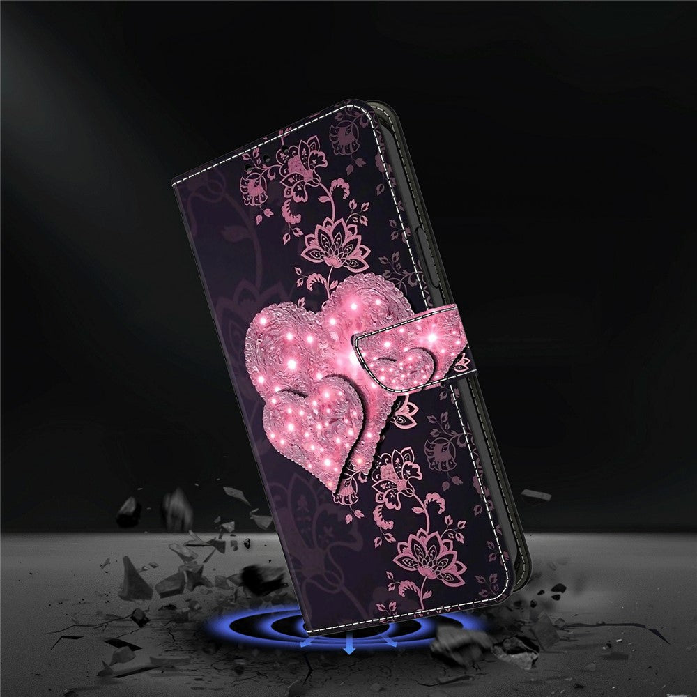For Samsung Galaxy A57 5G Case 3D Pattern PU Leather Wallet Phone Cover with Stand - Lace Hearts