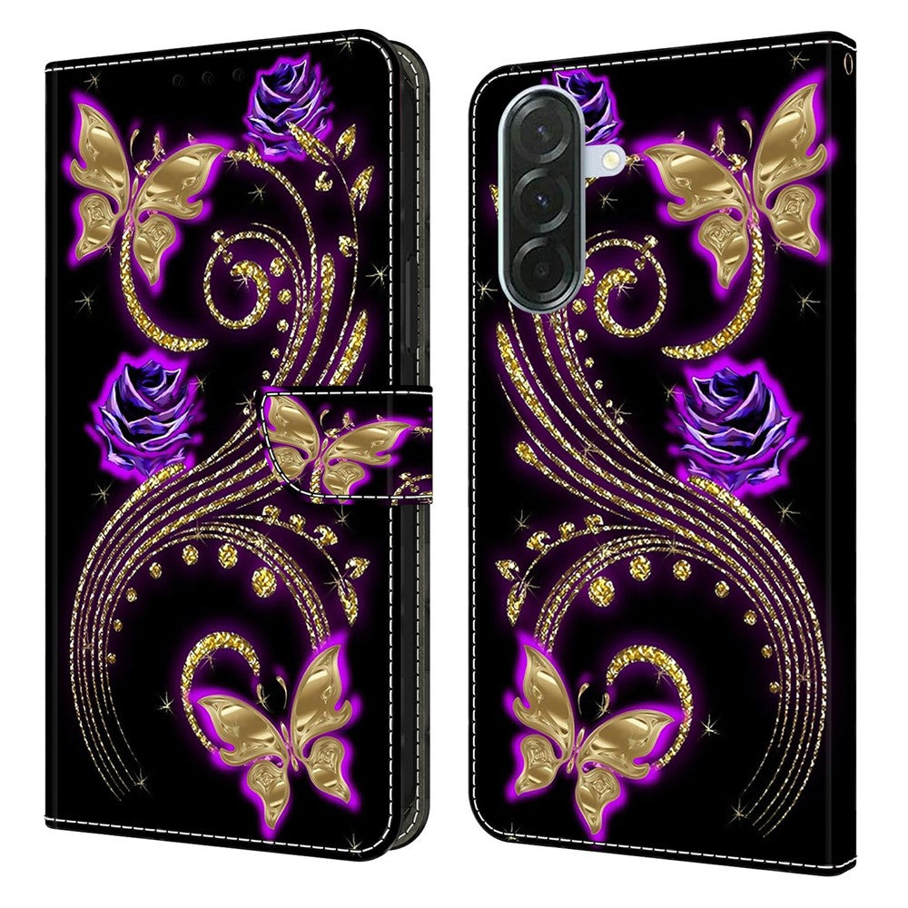 For Samsung Galaxy A57 5G Case 3D Pattern PU Leather Wallet Phone Cover with Stand - Purple Flowers / Butterflies