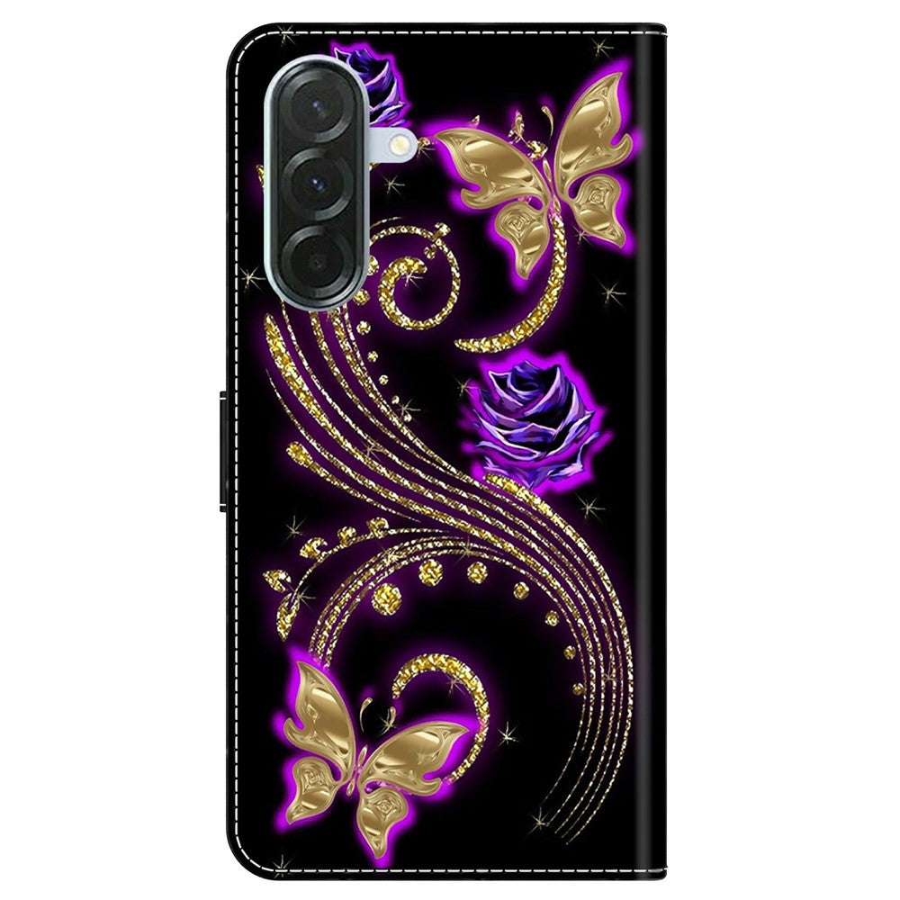 For Samsung Galaxy A57 5G Case 3D Pattern PU Leather Wallet Phone Cover with Stand - Purple Flowers / Butterflies
