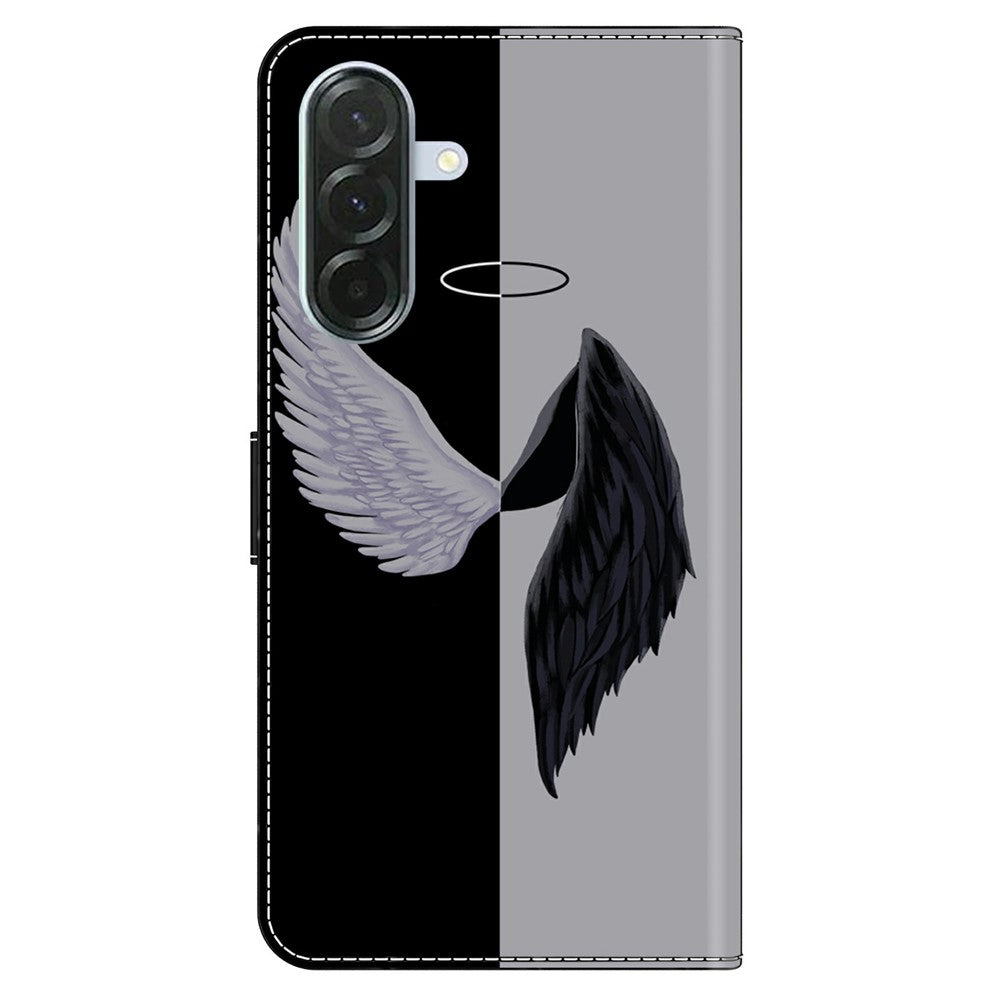 Phone Case For Samsung Galaxy A57 5G Magnetic Clasp 3D Pattern Leather Wallet Cover - Black  /  White Wings