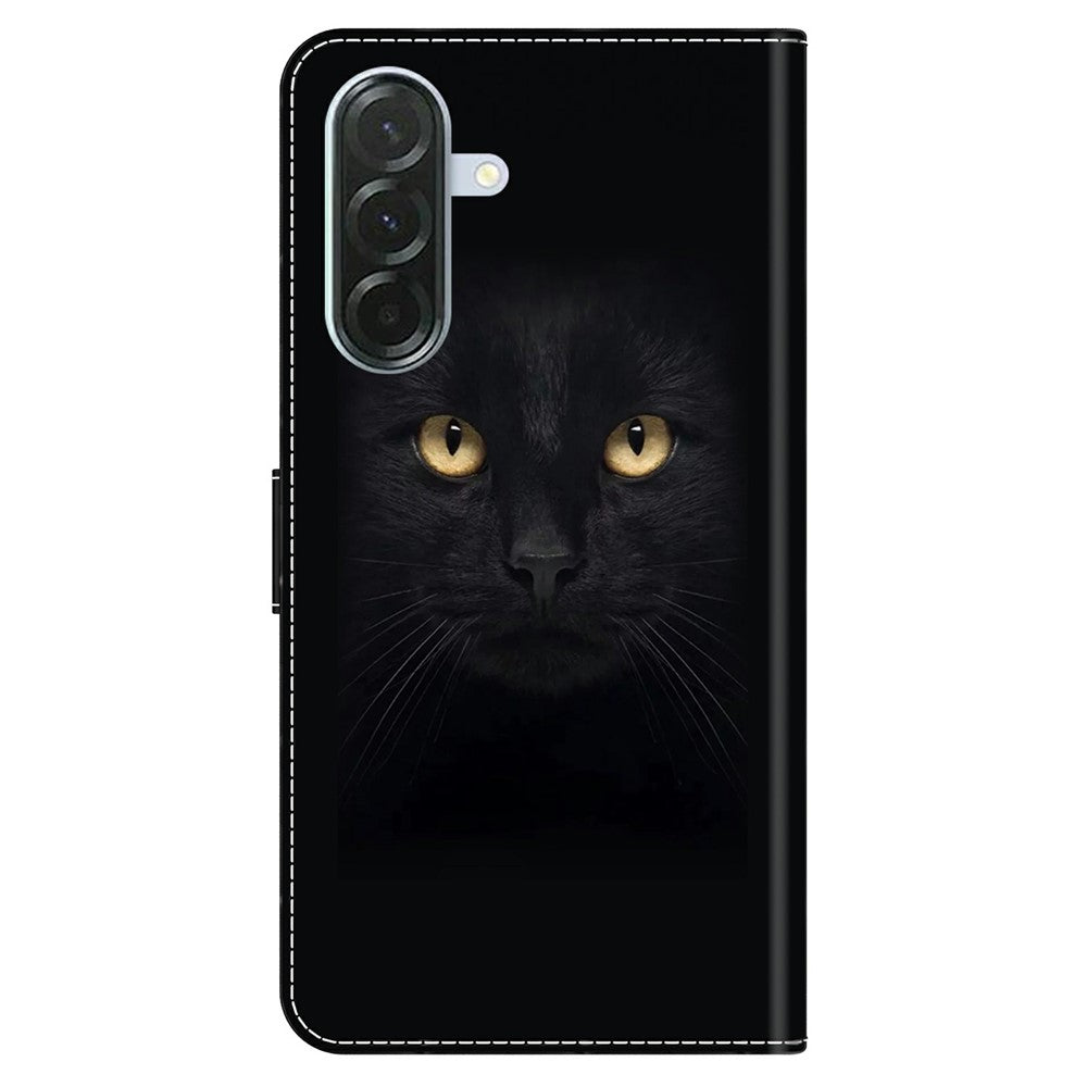 Phone Case For Samsung Galaxy A57 5G Magnetic Clasp 3D Pattern Leather Wallet Cover - Black Cat